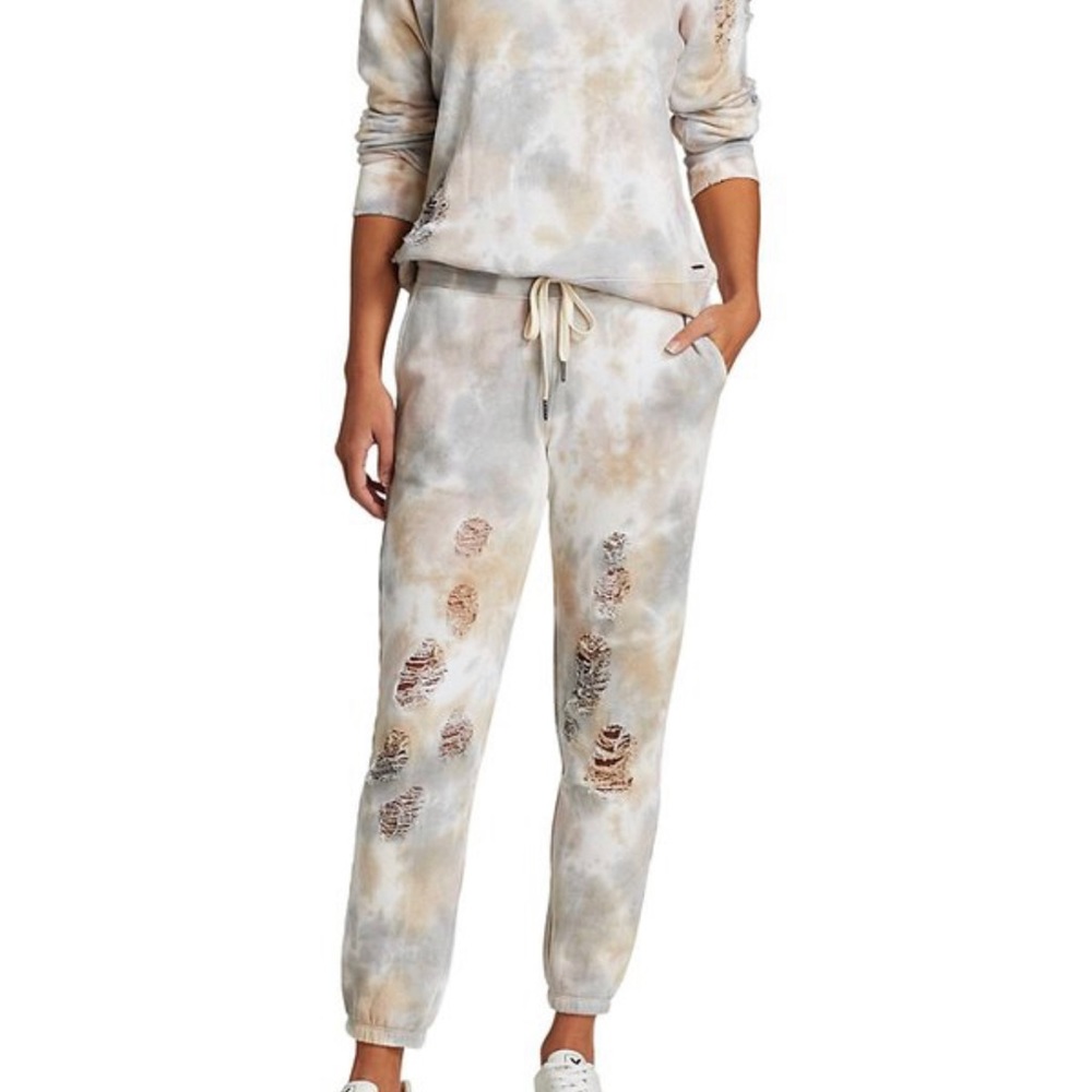 BLACKBIRD DISTRESSED TIE DYE PRINT PULLOVER SWEATSHIRT AND SWEATS